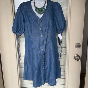 Angles size small cotton short sleeves with ties button up dress NWT blue